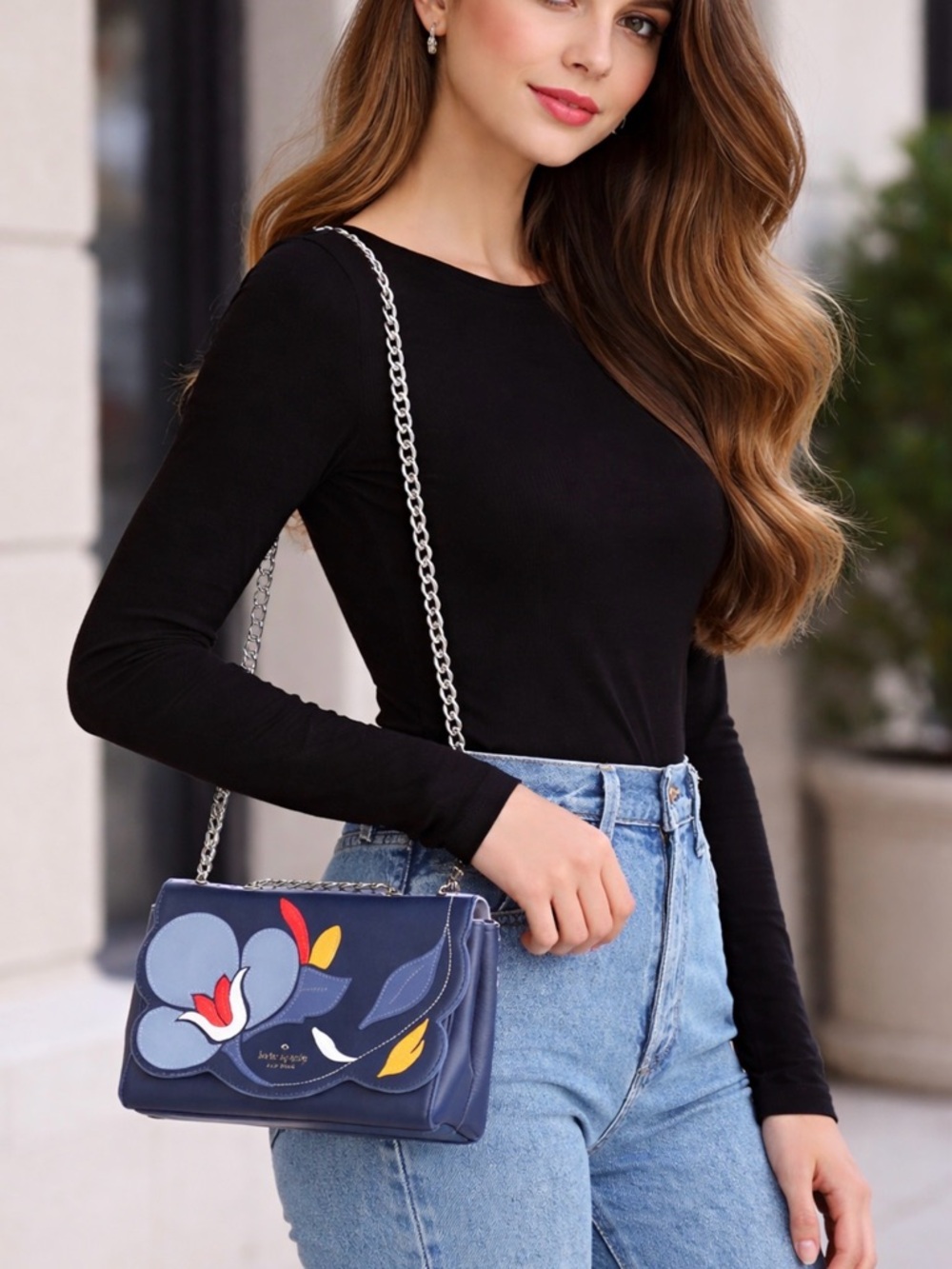 Kate Spade Blue and Black Floral Crossbody Bag - Picture 1 of 11